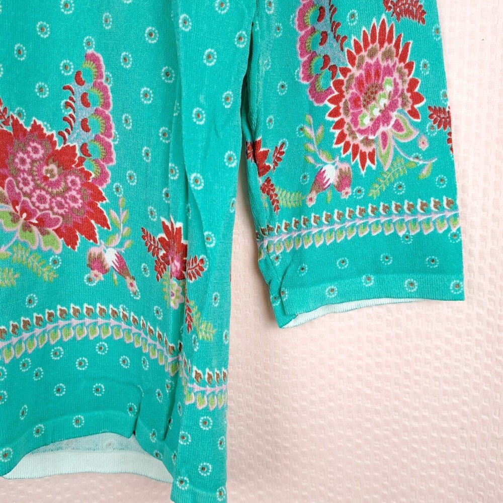 Joseph A Women Bright Blue Floral Top Stretch Lightweight 3/4 Sleeve Size L - Picture 5 of 11